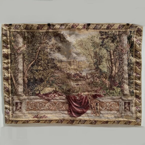 Tapestries Ltd Verdure au Chateau Wall Tapestry Balcony Scene Floral Terrace - Picture 13 of 13